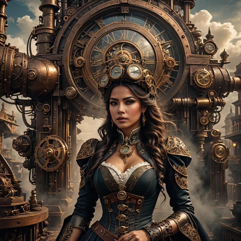 Steampunk Latina Woman: Epic Digital Matte Painting