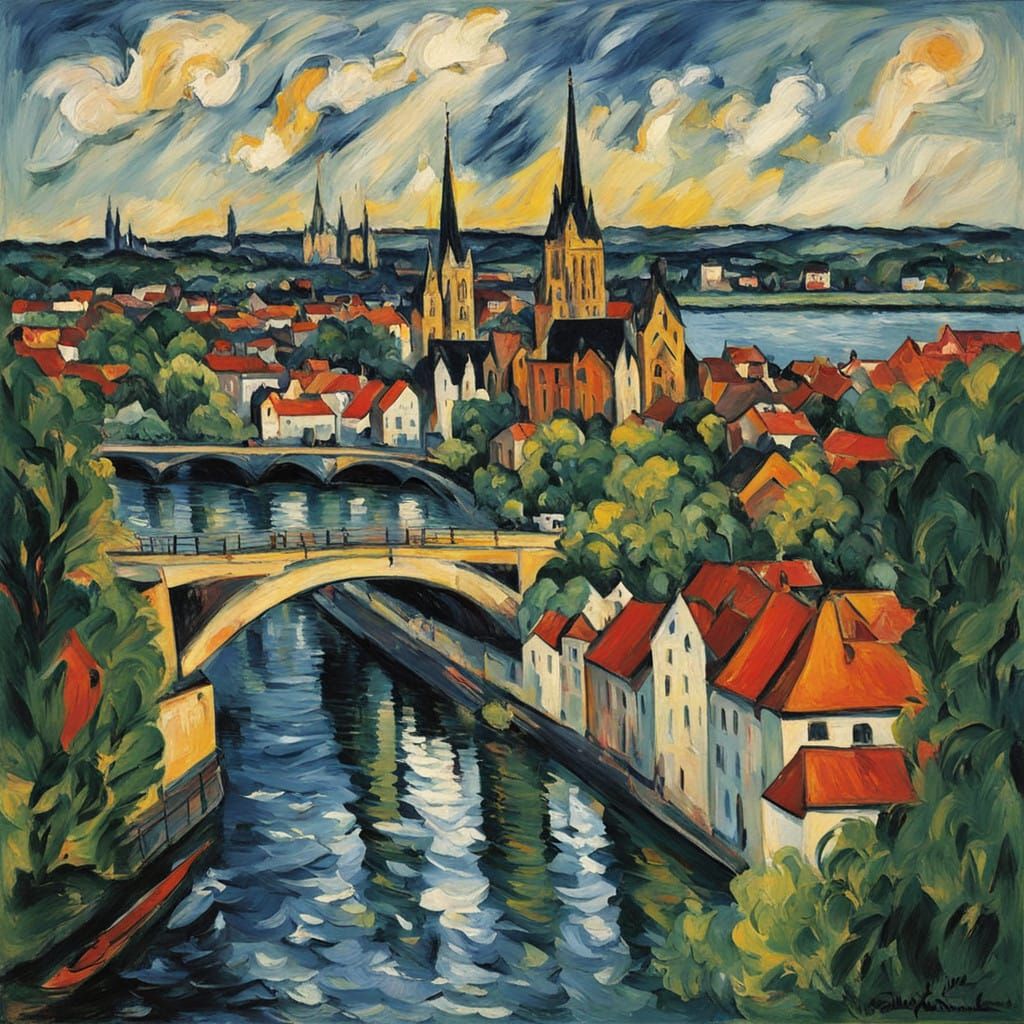 Vibrant Cologne Cityscape in Neo-Expressionist Style