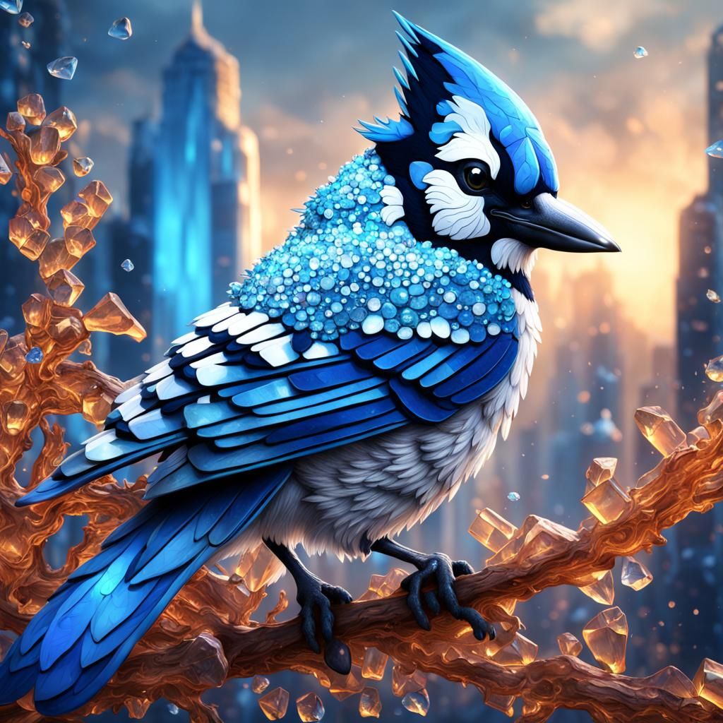 Blue jay made of crystals