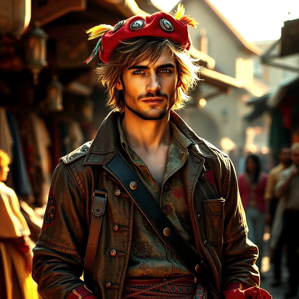 Portrait of a dashing rogue, medieval market