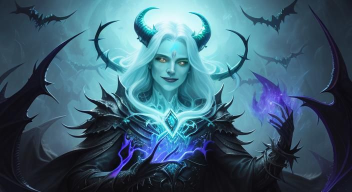 Ethereal Ghostly Face with Wicked Smile and Horns