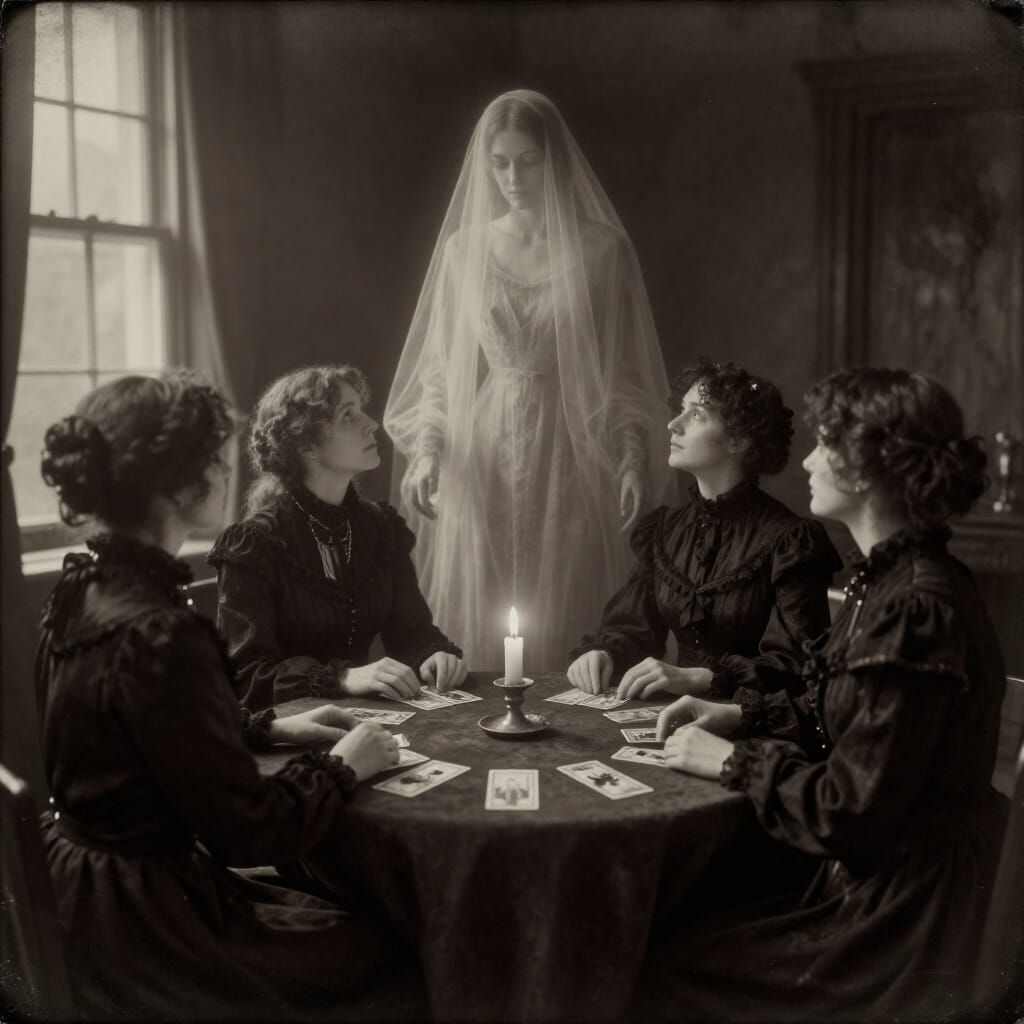 Victorian Seance: Ghostly Encounter at Mourning Table