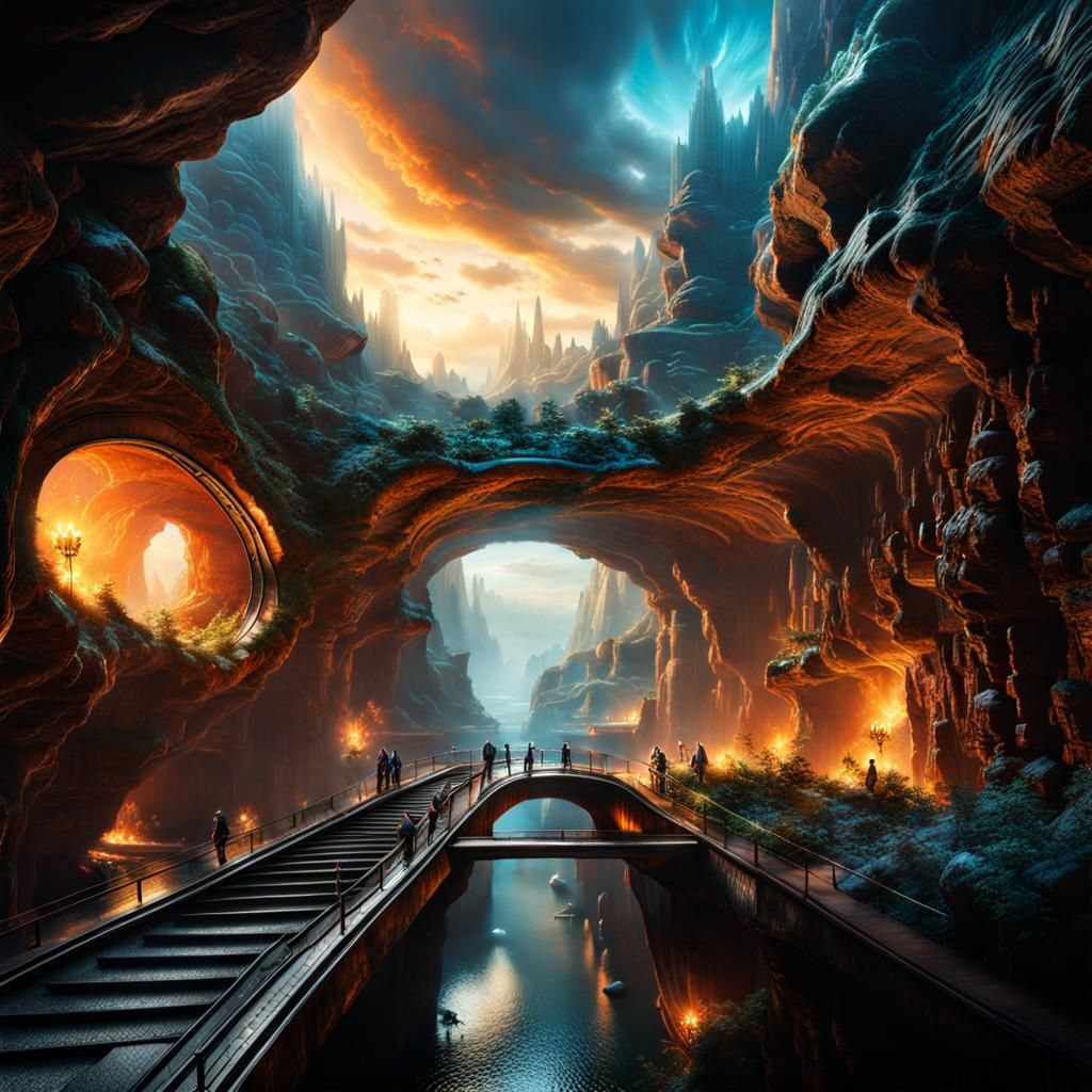 Underground City in the Clouds: Digital Illustration