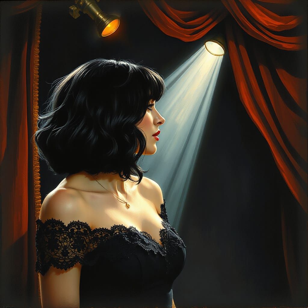 Dramatic Stage Performance in Gouache Style