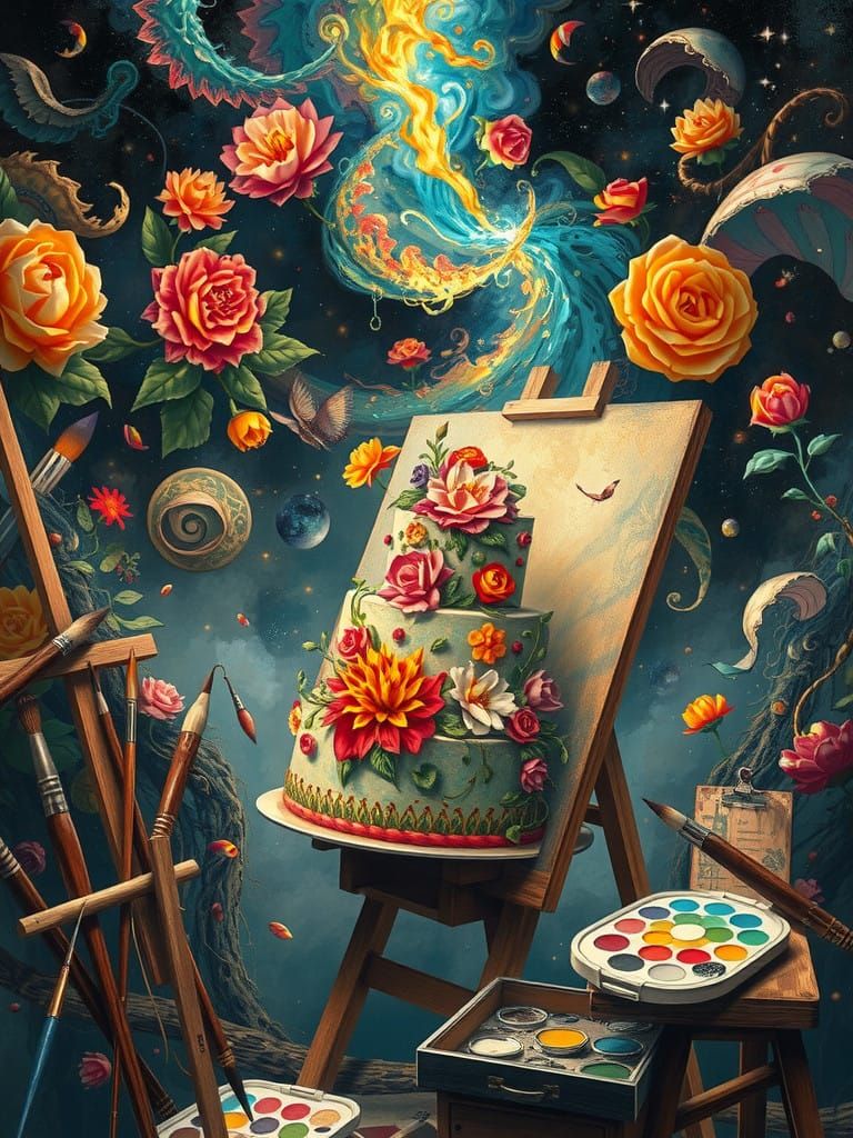Surreal Painter's Dreamworld in Whimsical Style