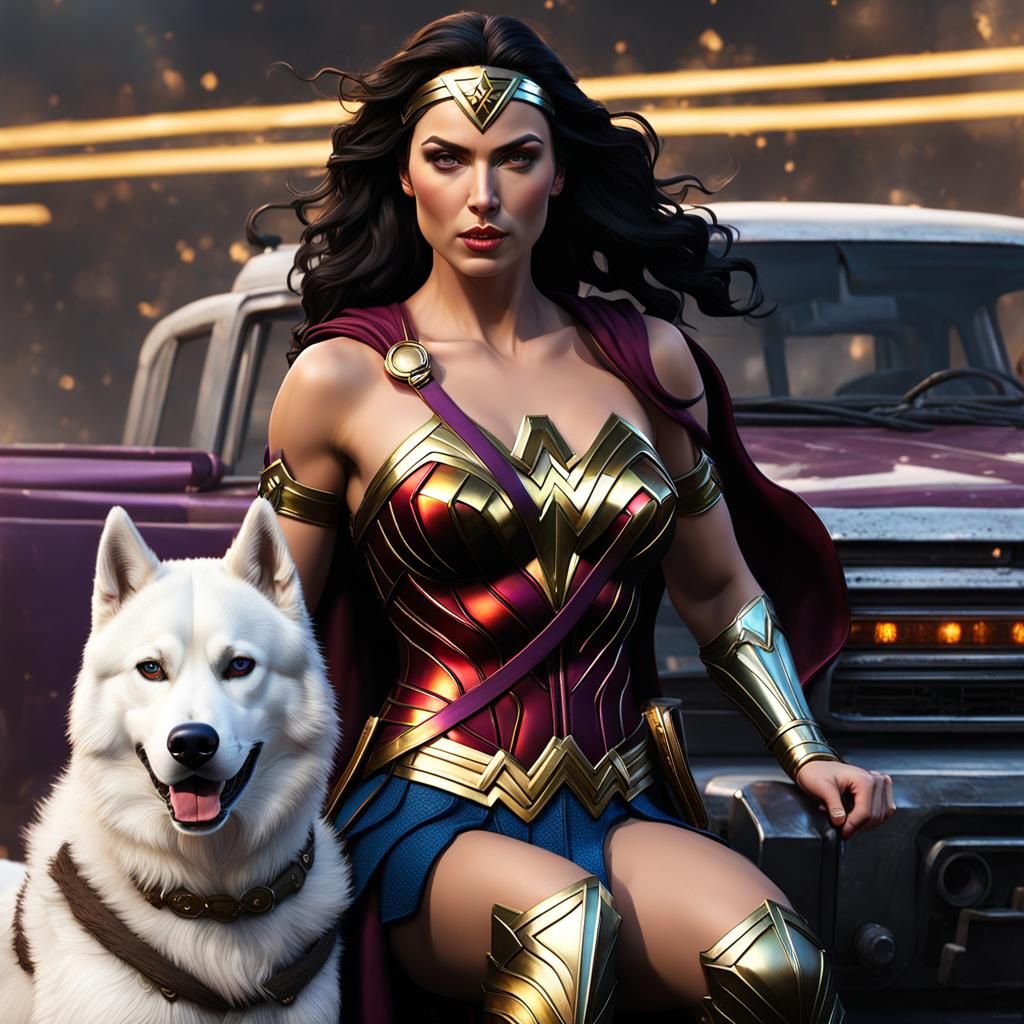 Wonder Woman, Husky, and Cummins in Dark Fantasy Style