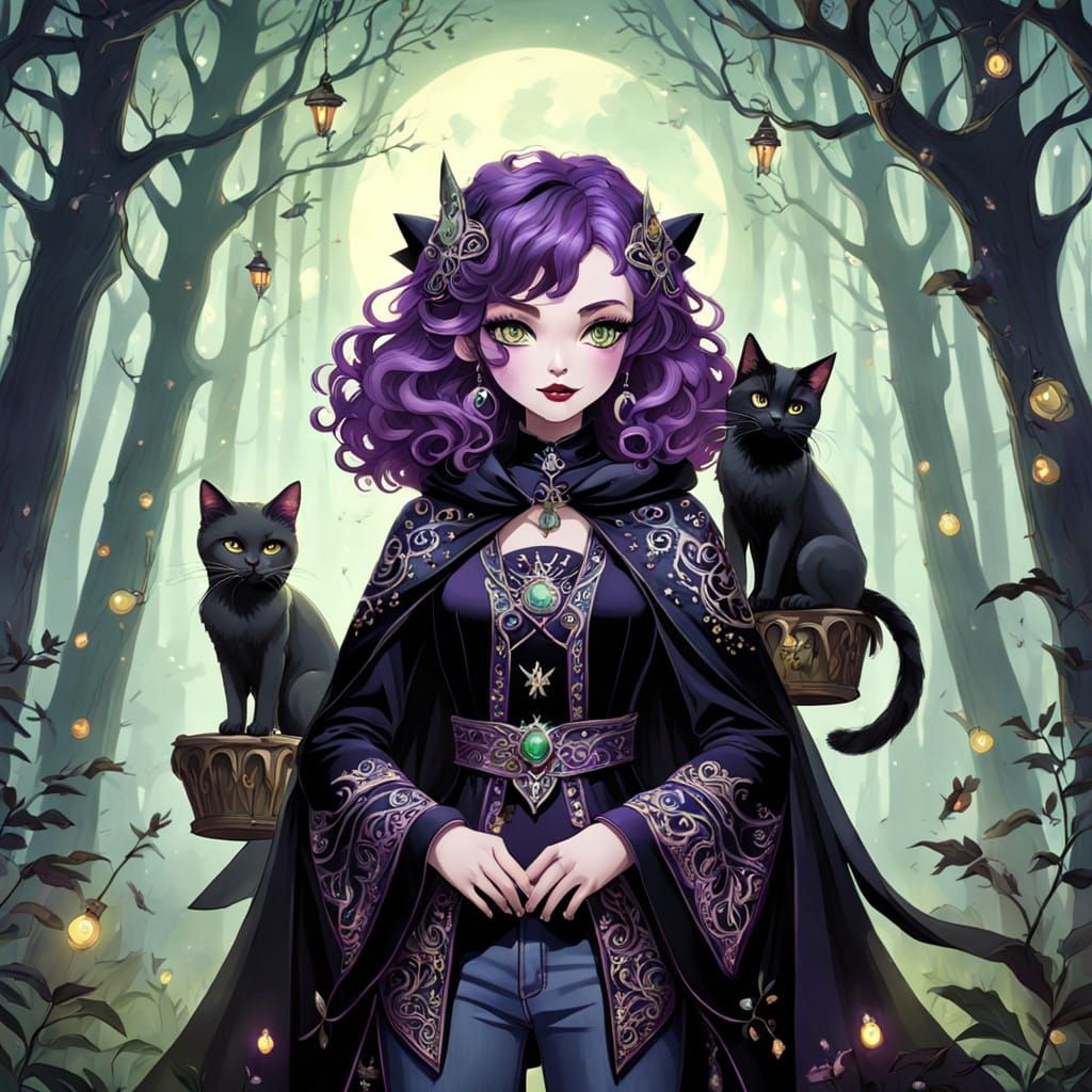 Mystical Witch Enchants Dreamlike Forest Landscape