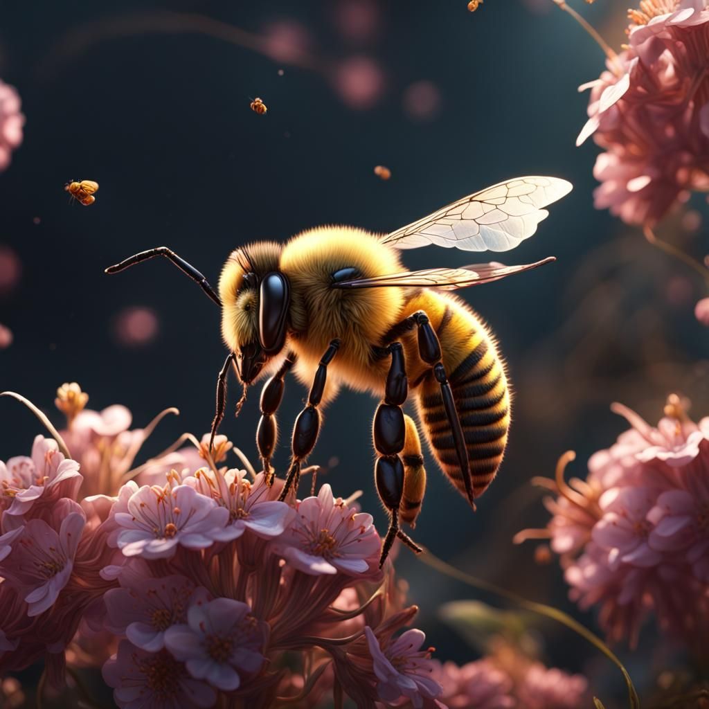 Honey Bee Collects Nectar: Detailed Matte Painting