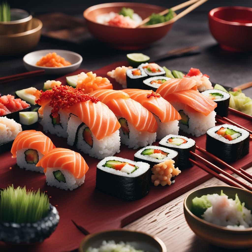 Detailed Sushi Concept Art in Deep Color