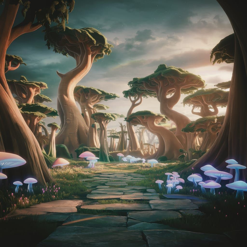 Anime Forest of Giant Trees in 3D