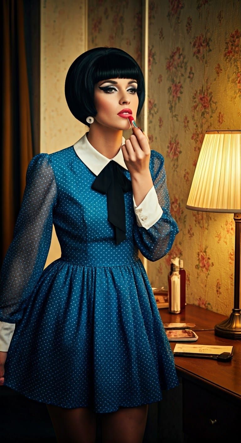 1960s Mod Girl in 16mm Film Grain Aesthetic