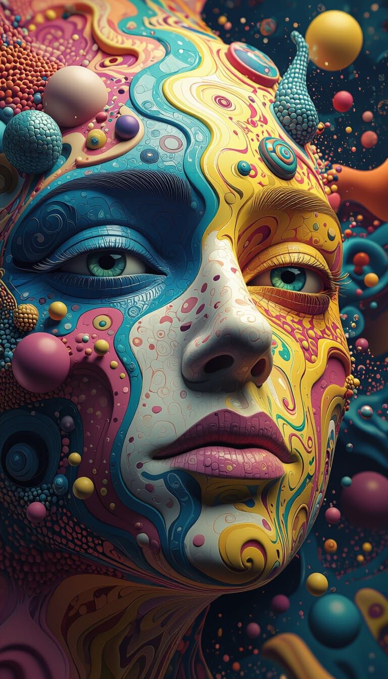 Psy Trance Scene with Creepy Face in 3D