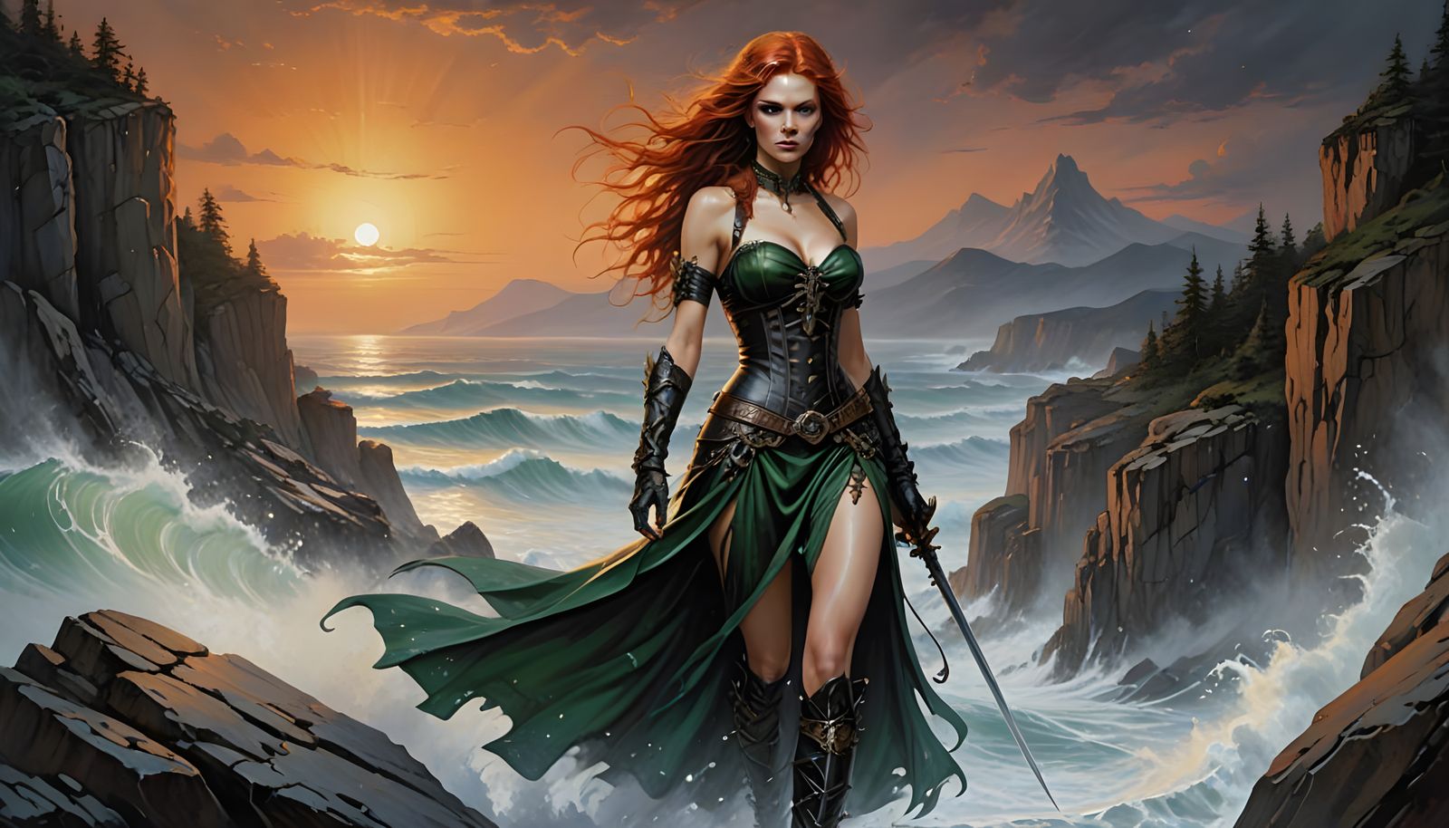 Ethereal Sensuality: Red-Haired Woman in Twilight