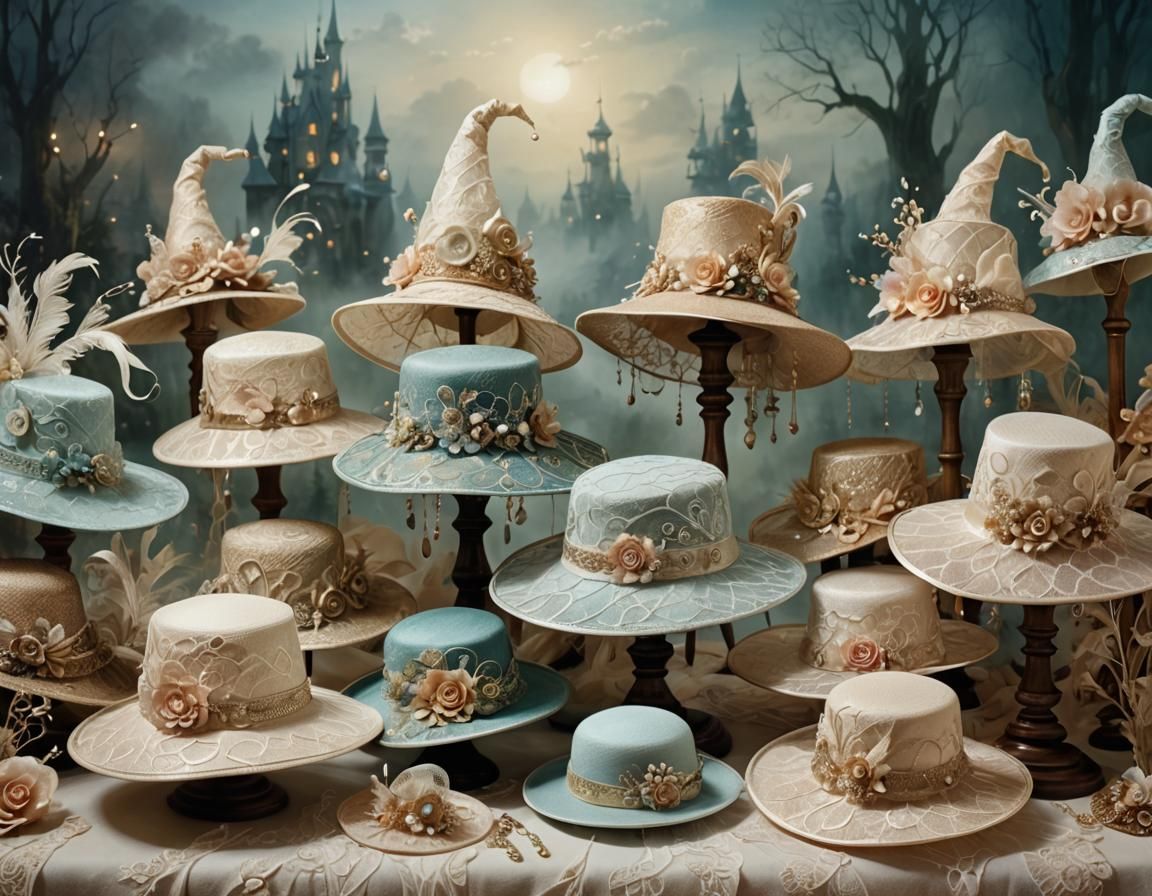 Whimsical Hats in Ethereal Fantasy Art Style