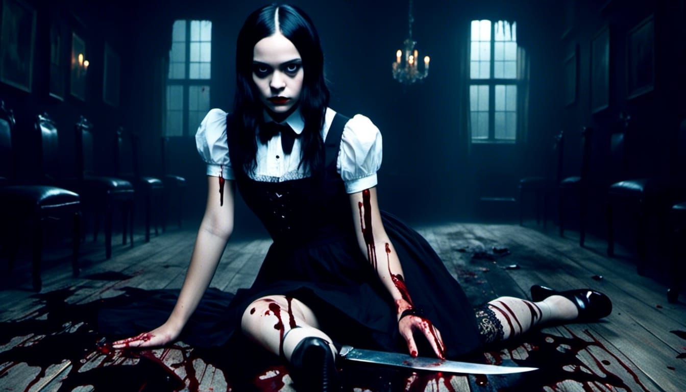 Wednesday Addams in Macabre Style with Knife