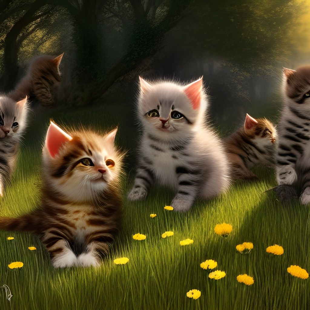 Kittens in Meadow: Hyperdetailed Matte Painting