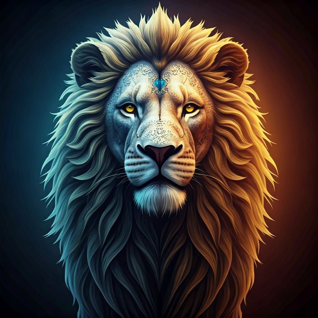 Majestic Lion in Whirling Geometric Patterns