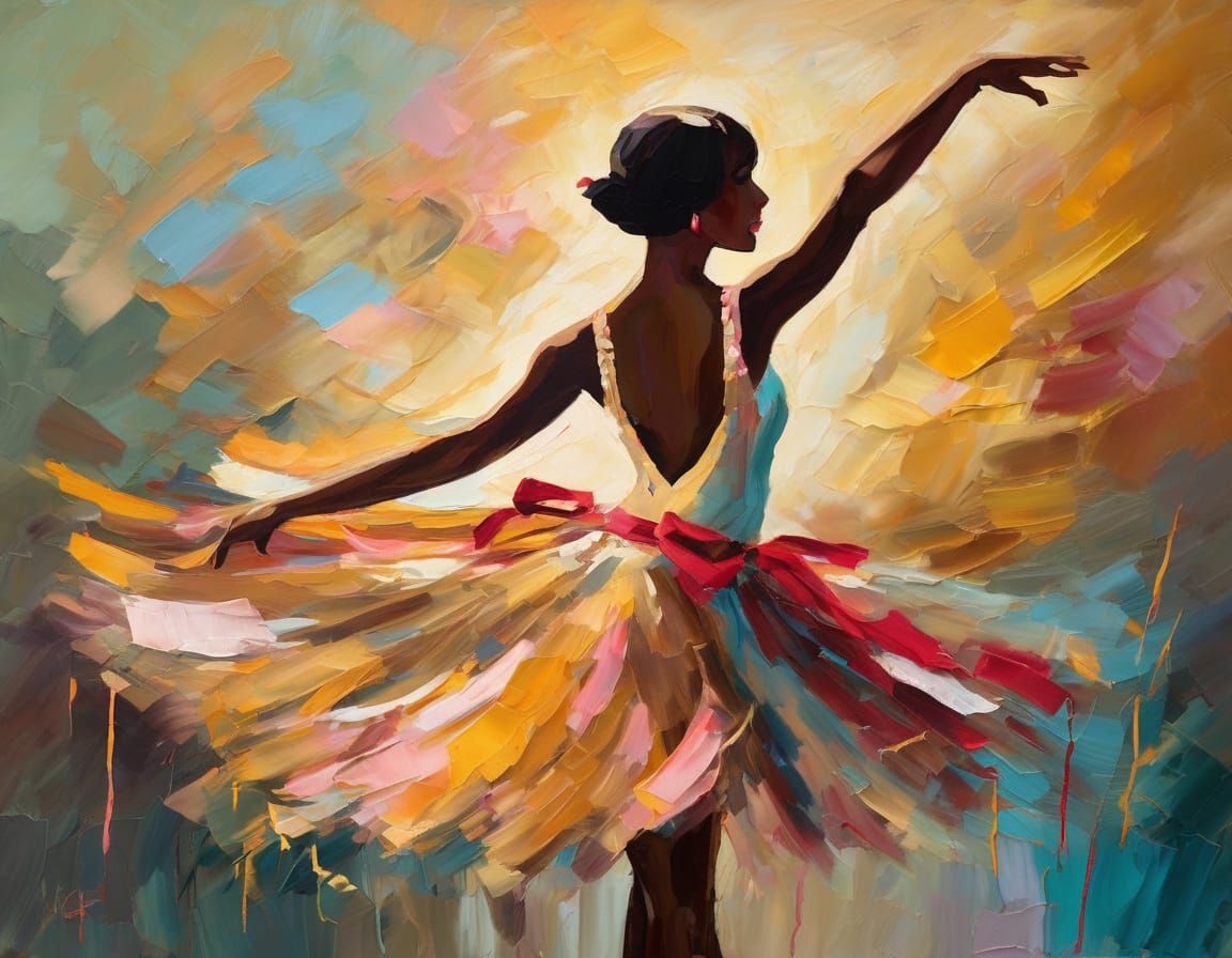 Expressionist Ballerina Silhouette with Flowing Ribbons