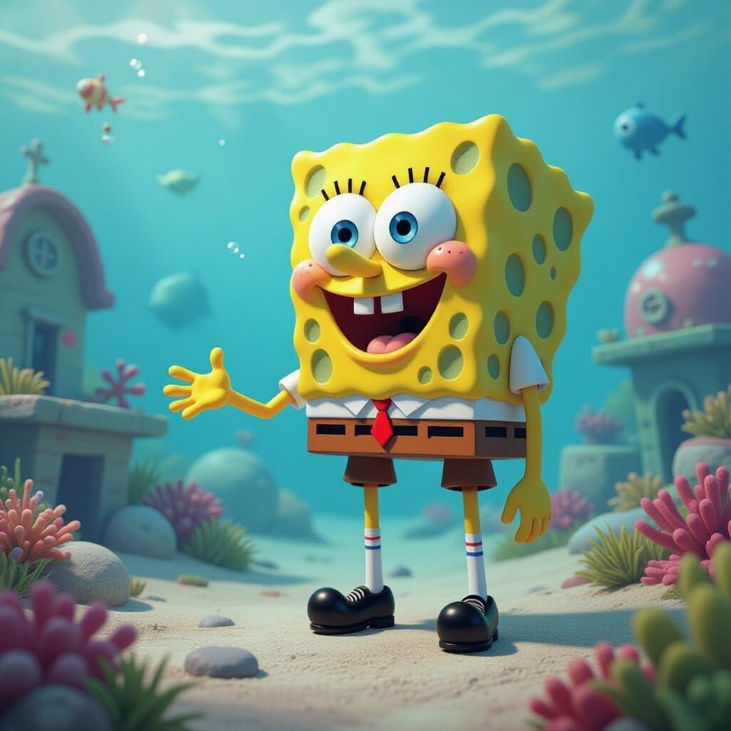 Realistic SpongeBob in Detailed Bikini Bottom Scenery