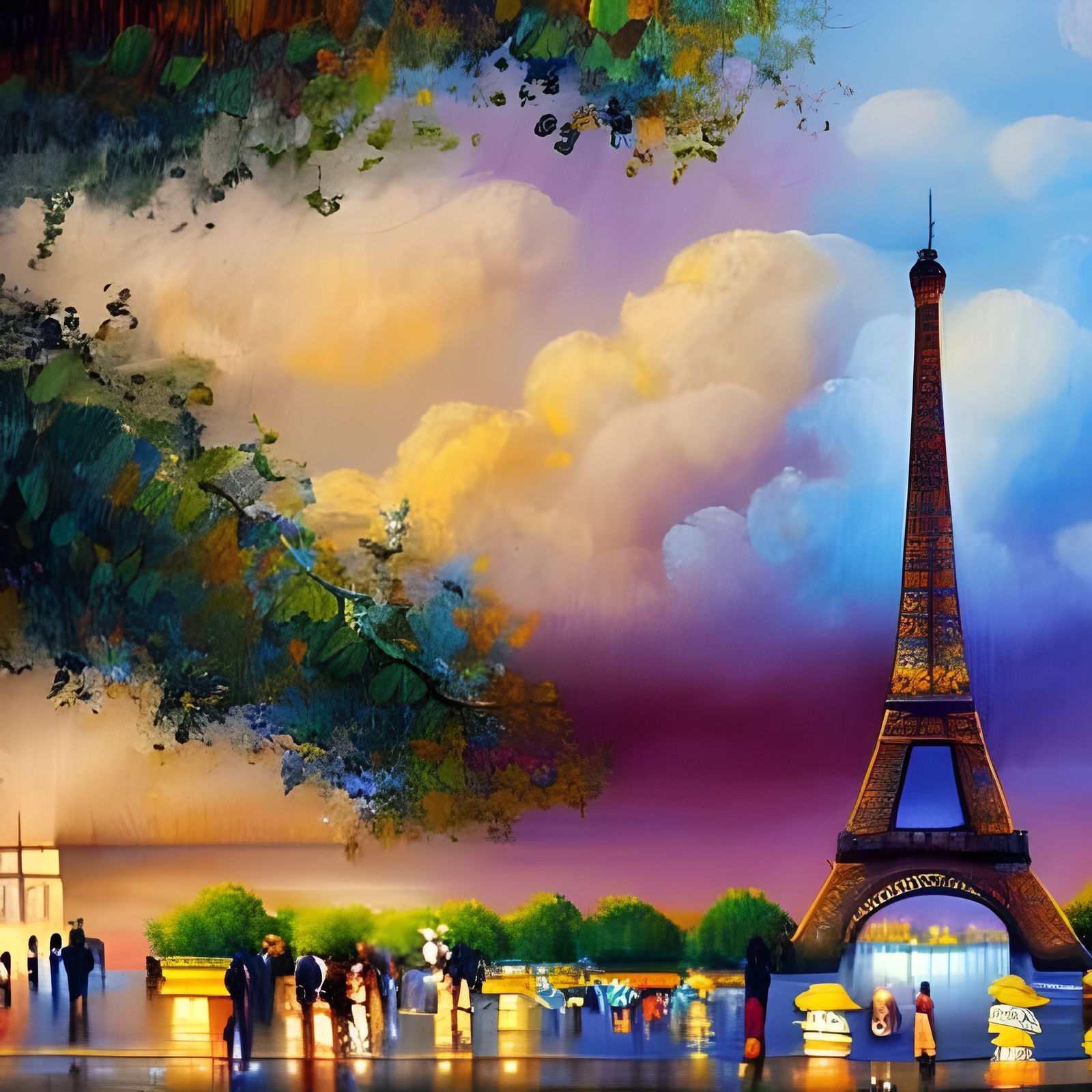 Paris Street Scene Oil Painting at Night