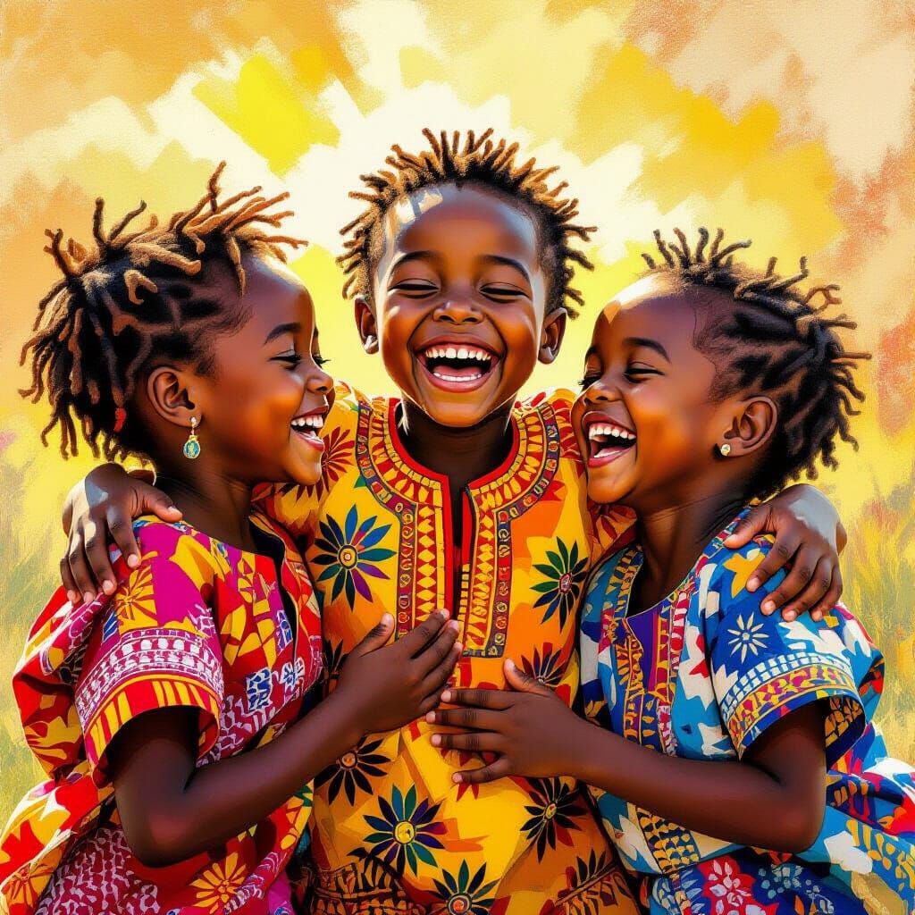 Joyful African Children in Vibrant Traditional Attire
