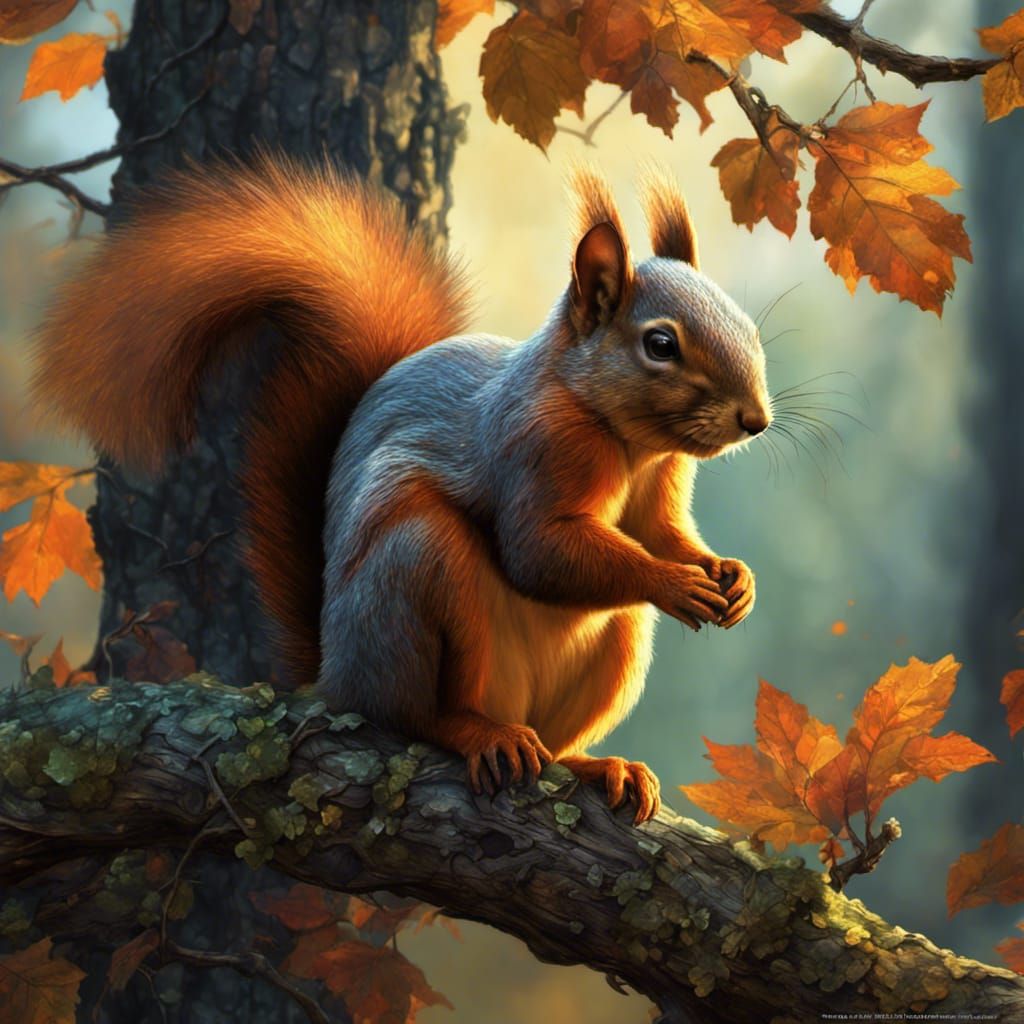 Squirrel in Forest: Hyperdetailed Digital Art