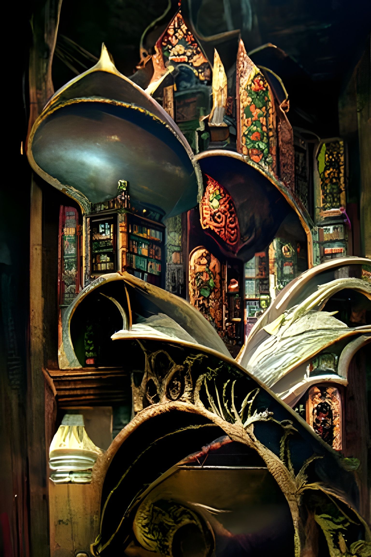 Ornate Fantasy Library Illustration in Matte Style
