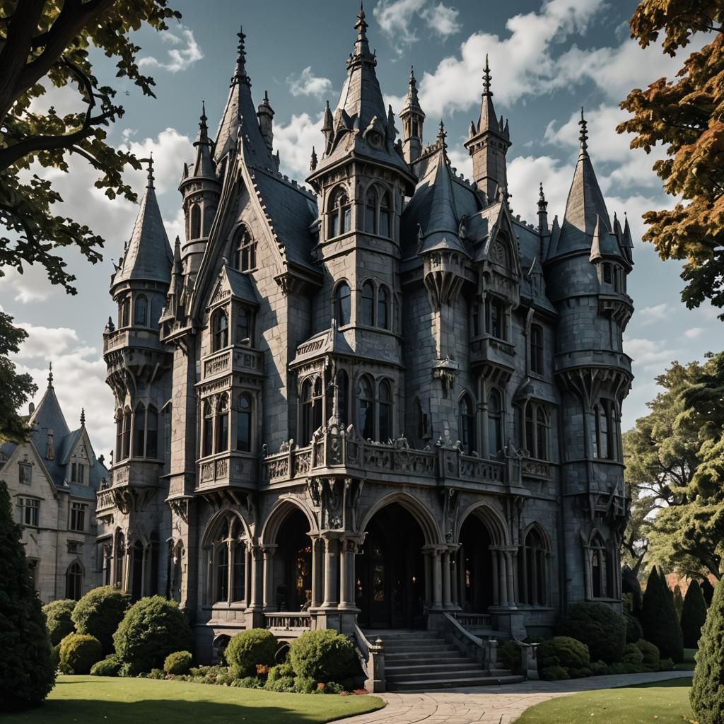 Gothic Mansion with Dragon Gargoyles