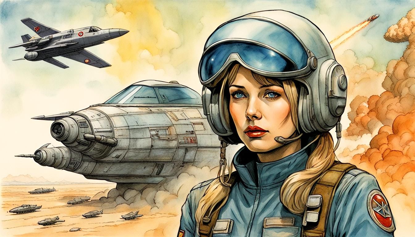 Kara Thrace Pin-Up in Moebius Ghibli Style