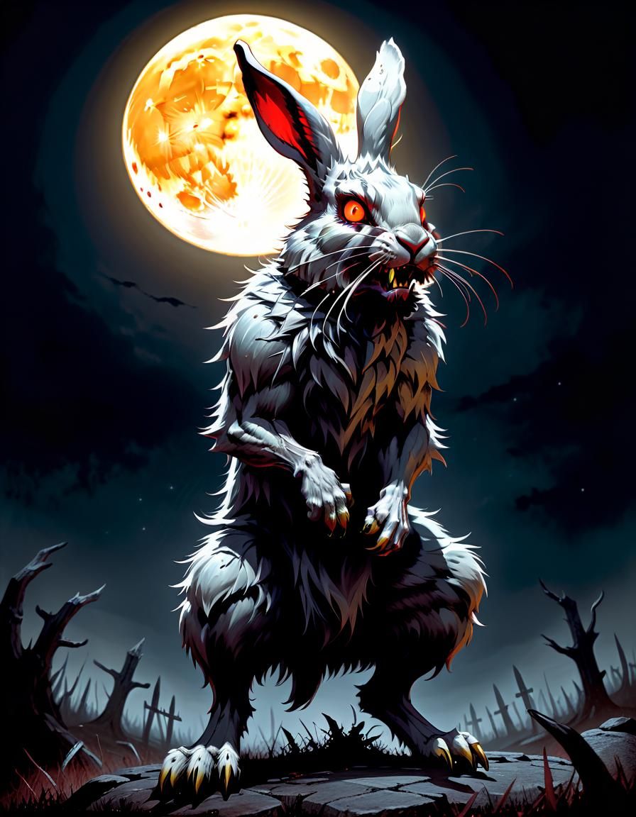 Feral Were-Rabbit Bares Fangs in Dark Fantasy Art