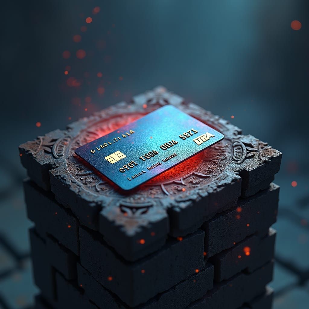 Ethereal Credit Card on Stone Pedestal: Fantasy Art