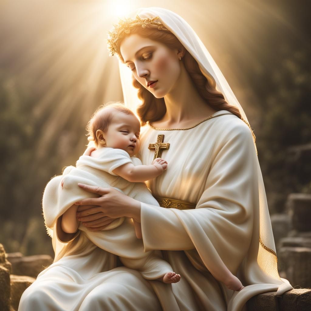 Holy Mary and Baby Jesus in Divine Light