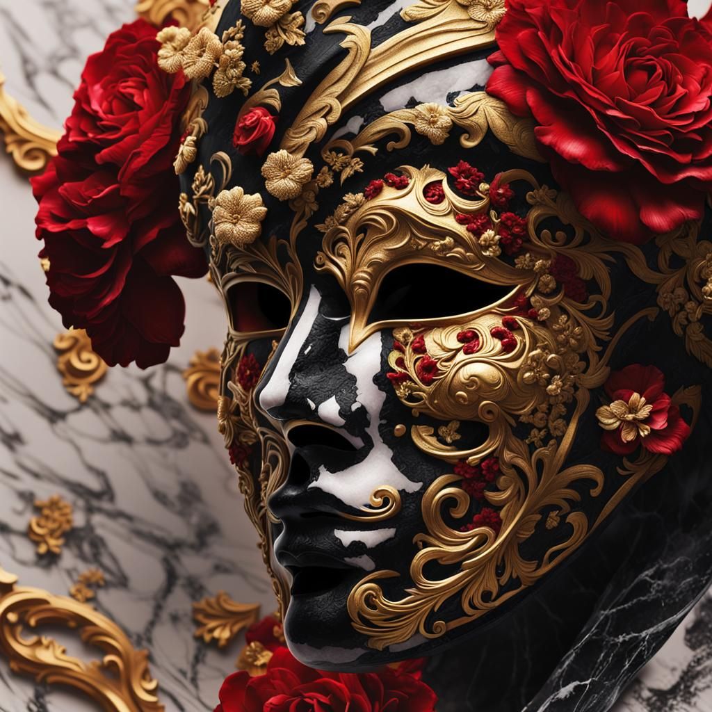 Detailed Venetian Mask with Gold and Marble