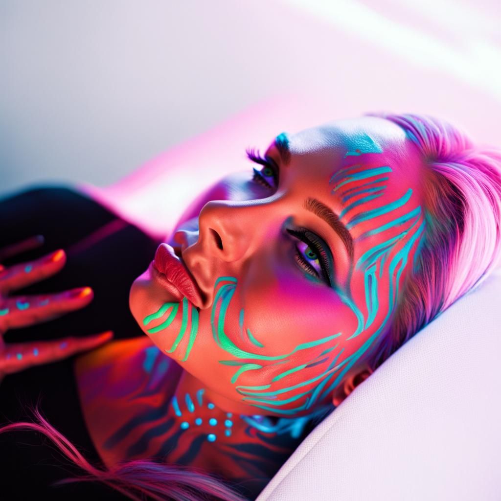 Neon Blacklight Portrait of a Woman with Tattoos