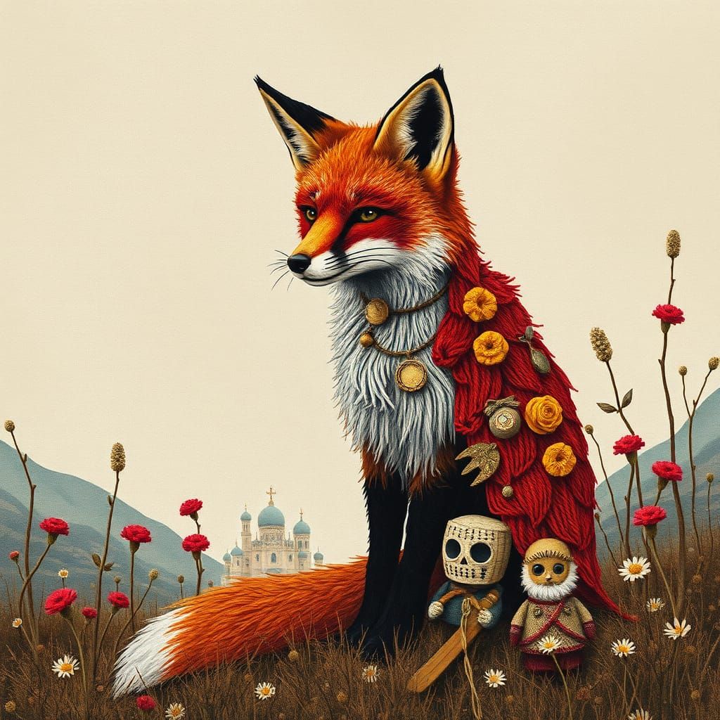 Fox Overlord in Mixed Media Style