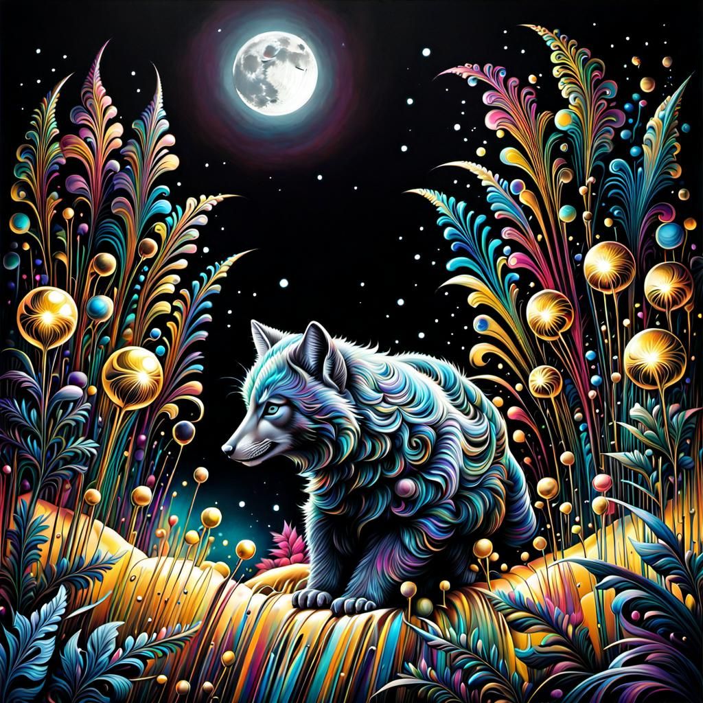 Dreamy Graffiti Art with Metallic Moonlight