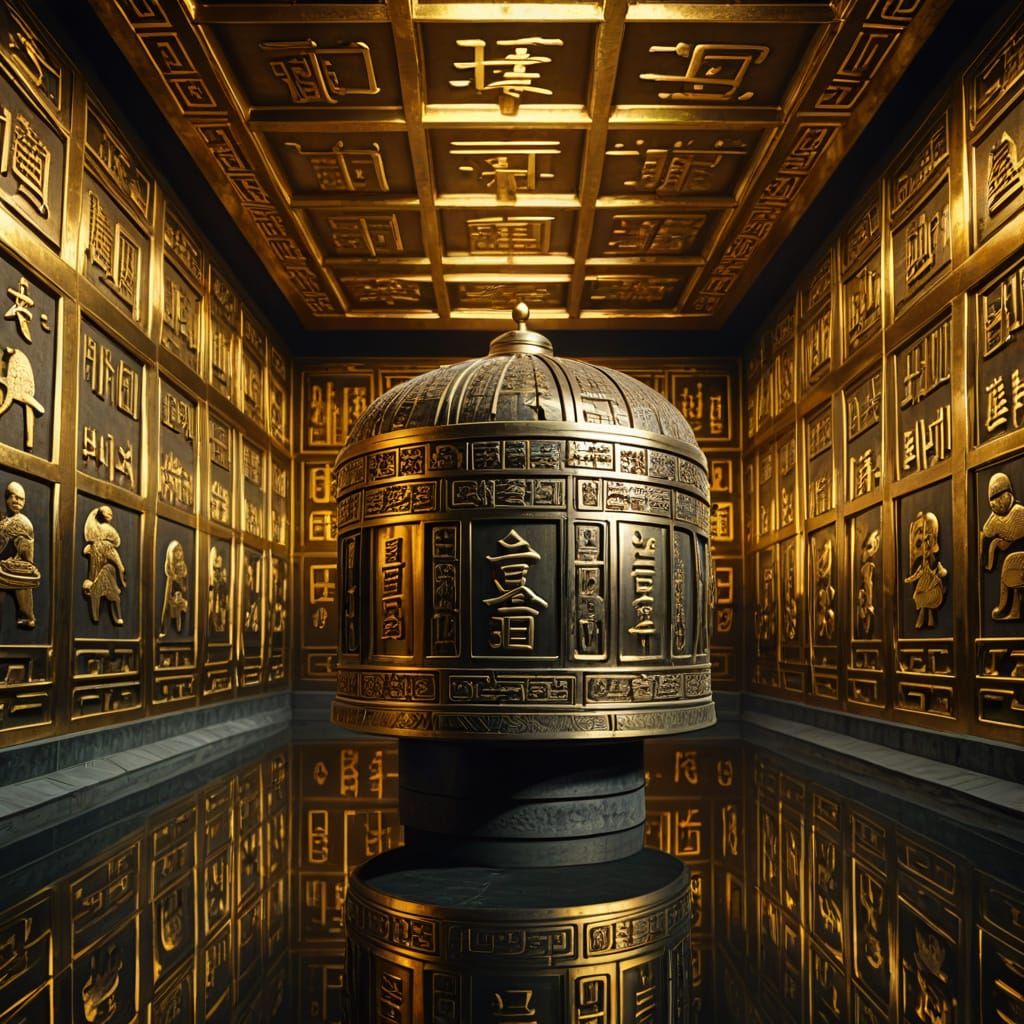 Chrome Mausoleum of Qin Shi Huang in Surrealistic 3D Renderi...
