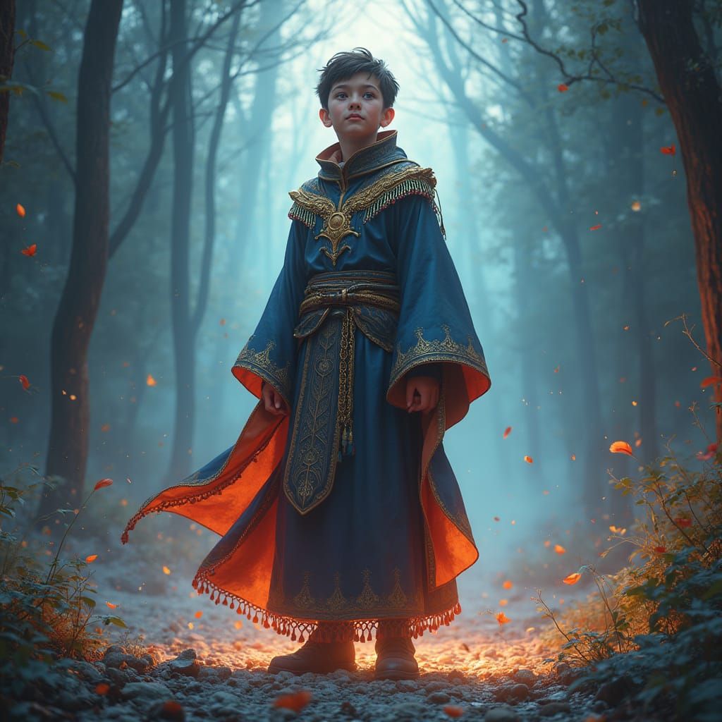 Mystical Realm Boy in Fantasy Matte Painting Style