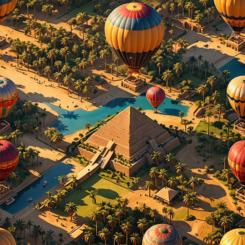 Hyperrealistic View of Ancient Egypt from Hot Air Balloon