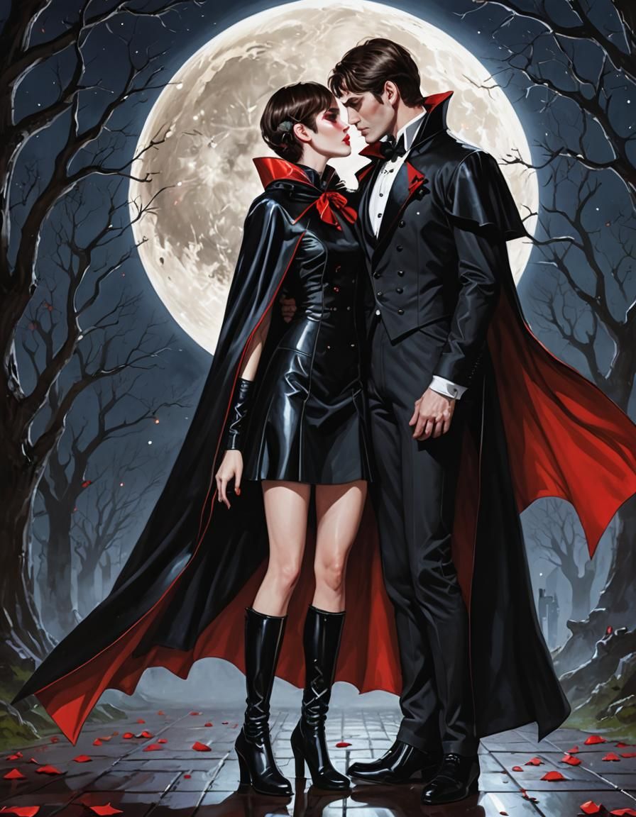 Vampire Couple Embrace in Anime Art Style