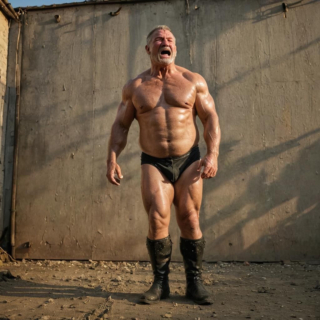 Powerful Chechen Wrestler Poses Victoriously: Bodybuilding P...