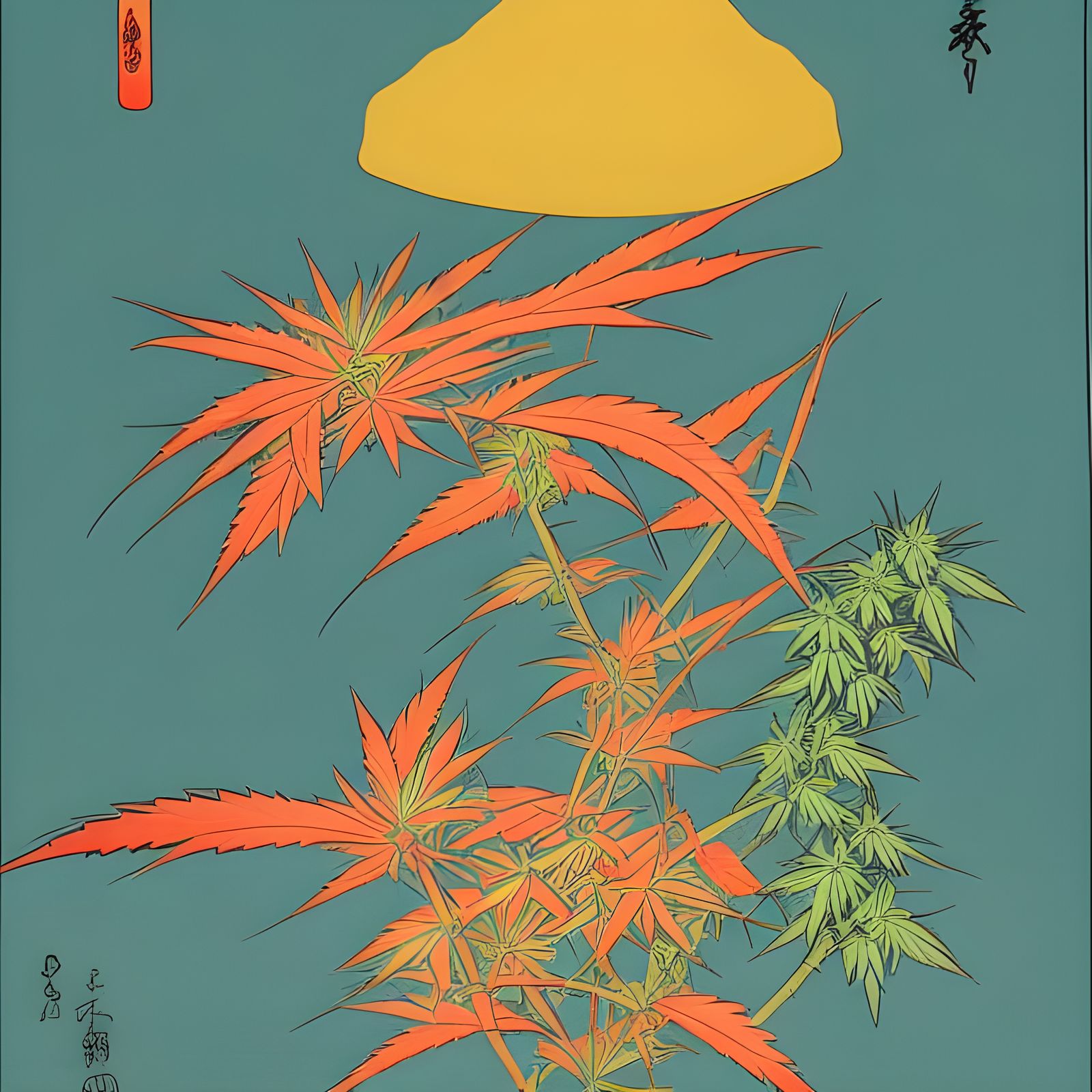 Cannabis Art in Ukiyo-e Retrowave Style