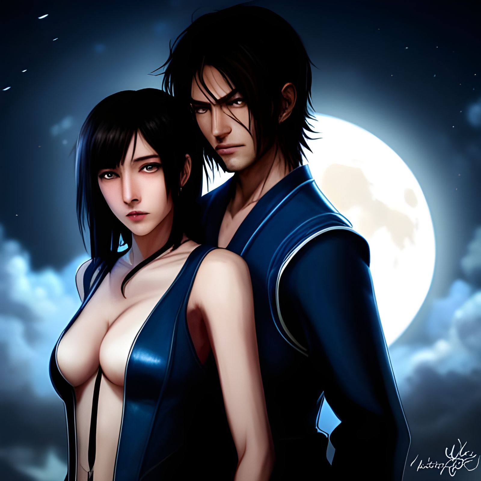 Rukia and Mugetsu Portrait with Moon and Lightning