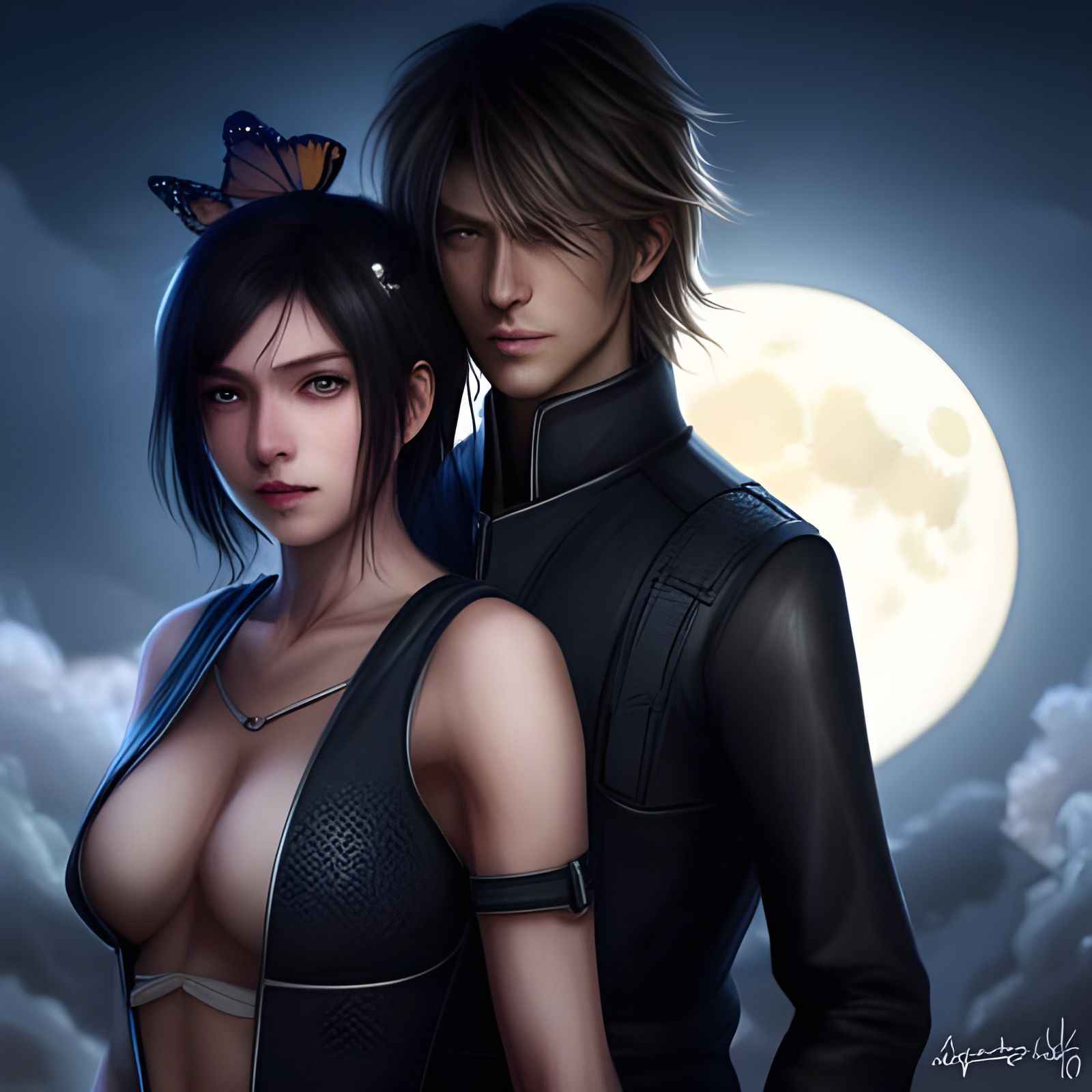Rukia and Mugetsu Portrait with Moon and Lightning