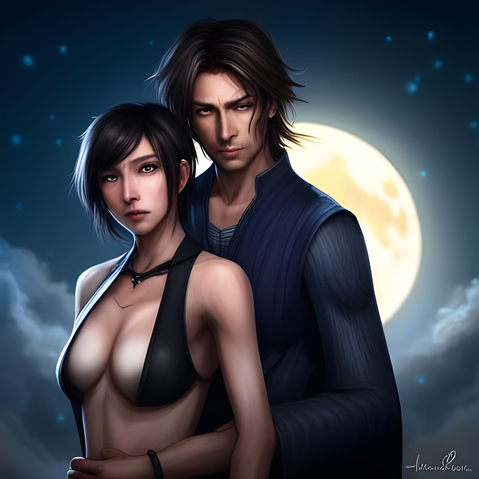 Rukia and Mugetsu Portrait with Moon and Lightning