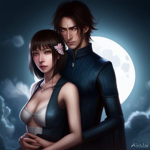 Rukia and Mugetsu Portrait with Moon and Lightning
