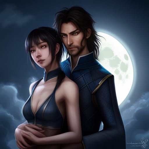 Moonlit Portrait with Lightning and Butterflies