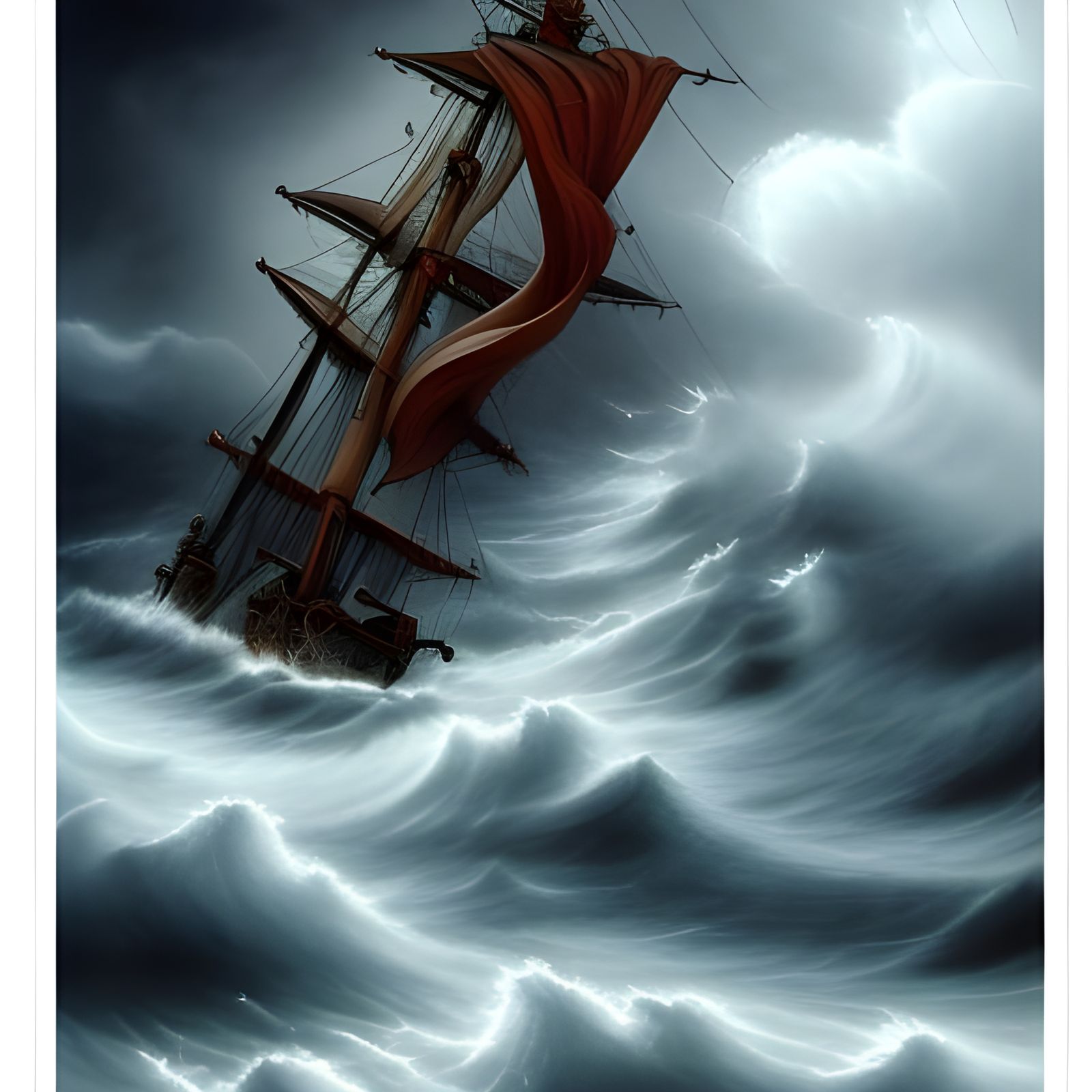 Ship Caught in a Violent Lightning Storm