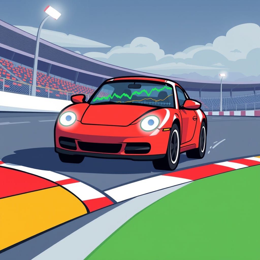 Racing Stock Car on Track as Cartoon Rendering