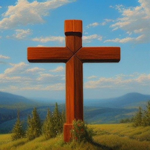 Cross and Landscape in Oil Painting Style